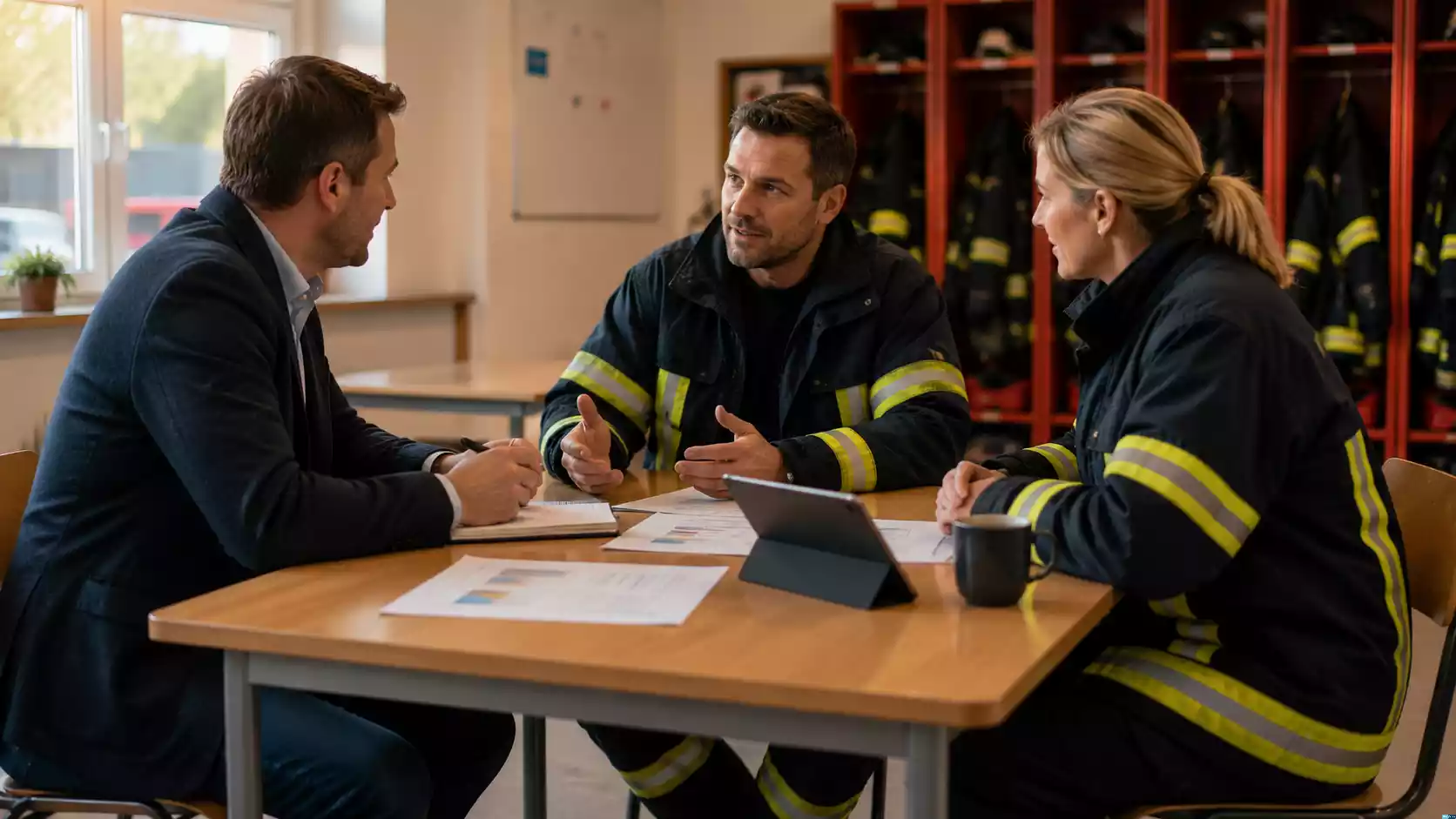 Sachliches Orientierungsgespräch zwischen Gemeinde, Feuerwehrführung und Projektperson